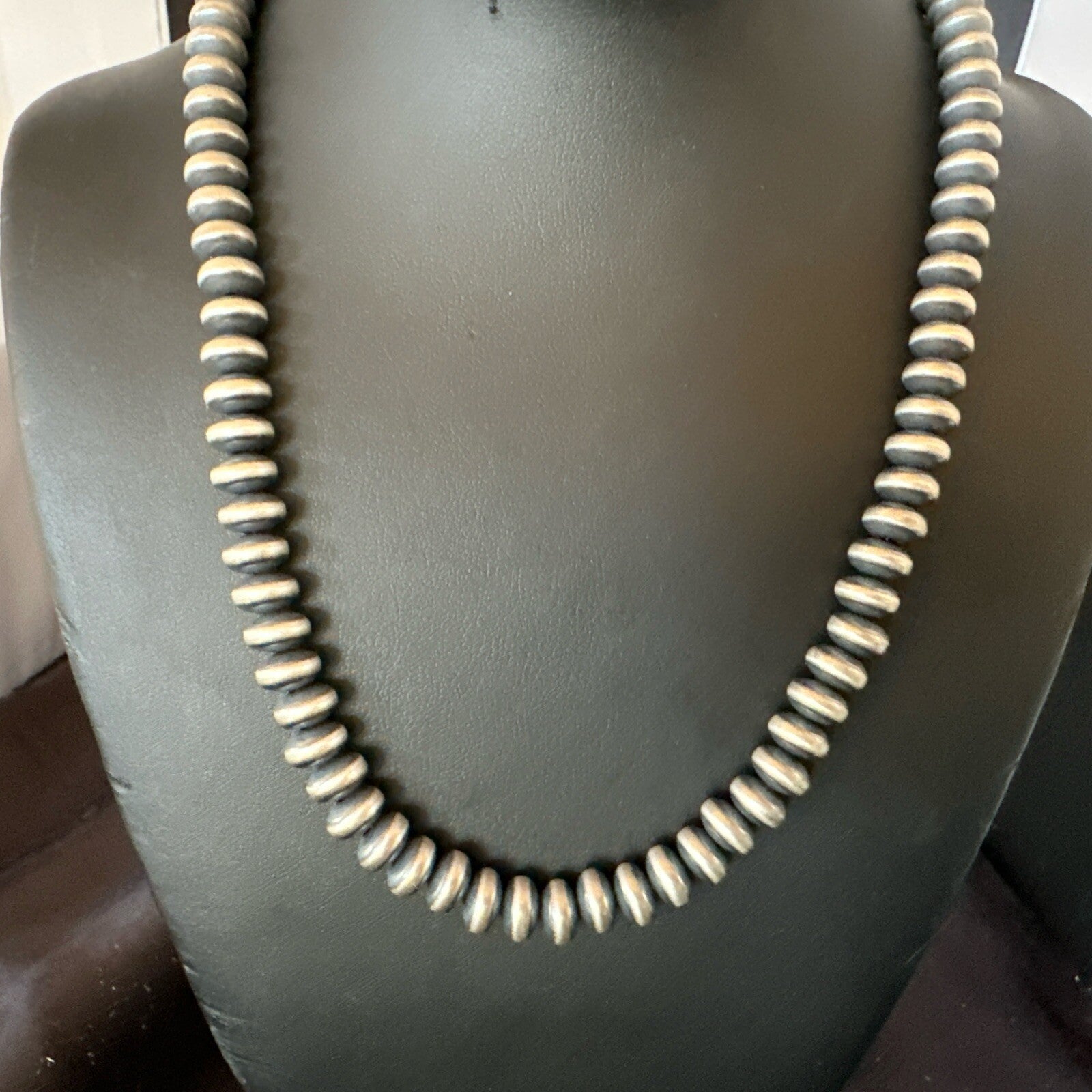Sterling Silver Beads 8mm Rondelle Flat Sterling Silver Beads Necklace 18” 18831