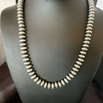 Sterling Silver Beads 8mm Rondelle Flat Sterling Silver Beads Necklace 18” 18831