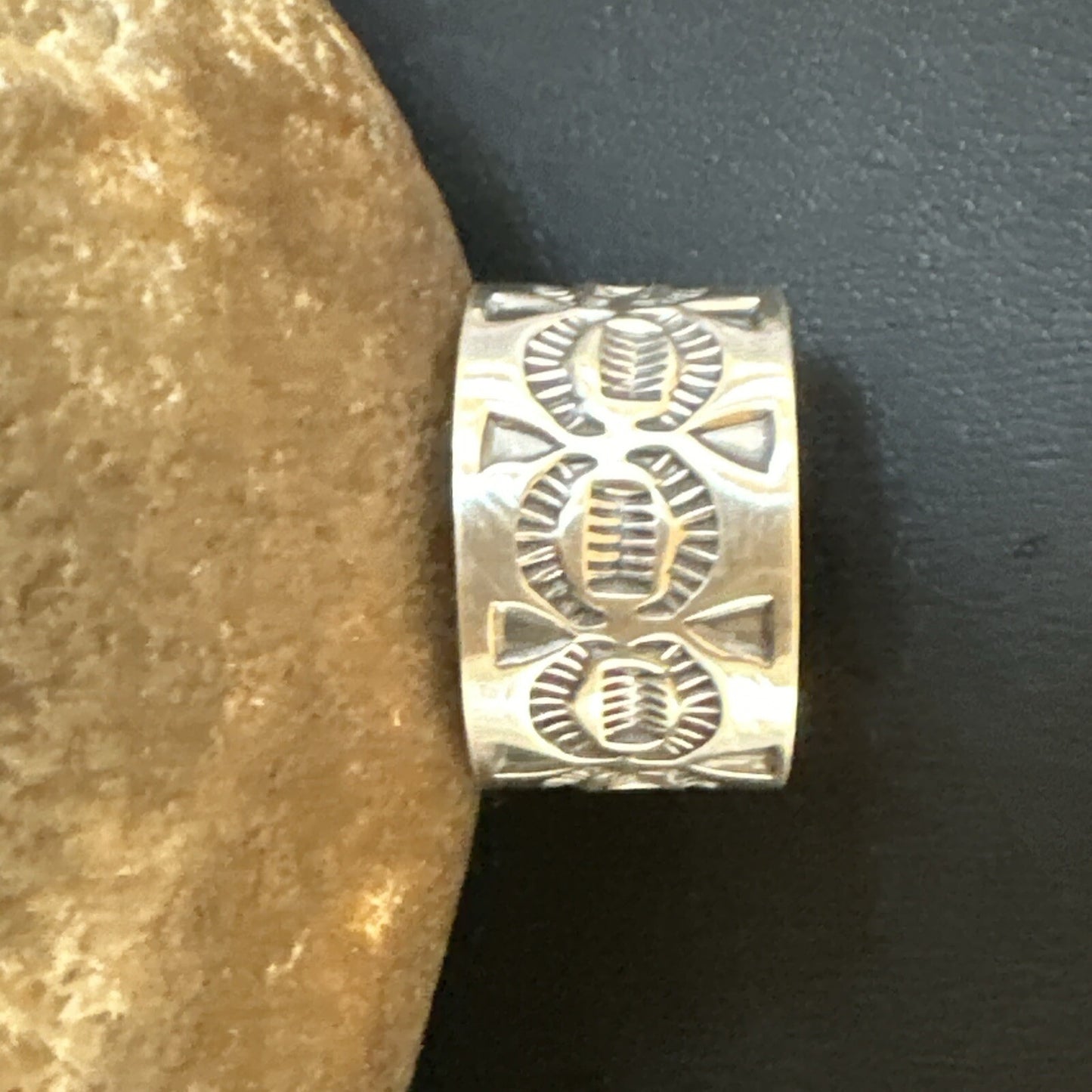 Mens Women Wedding Wide Band Navajo Stamped Sterling Silver Ring Size 10.5 17996