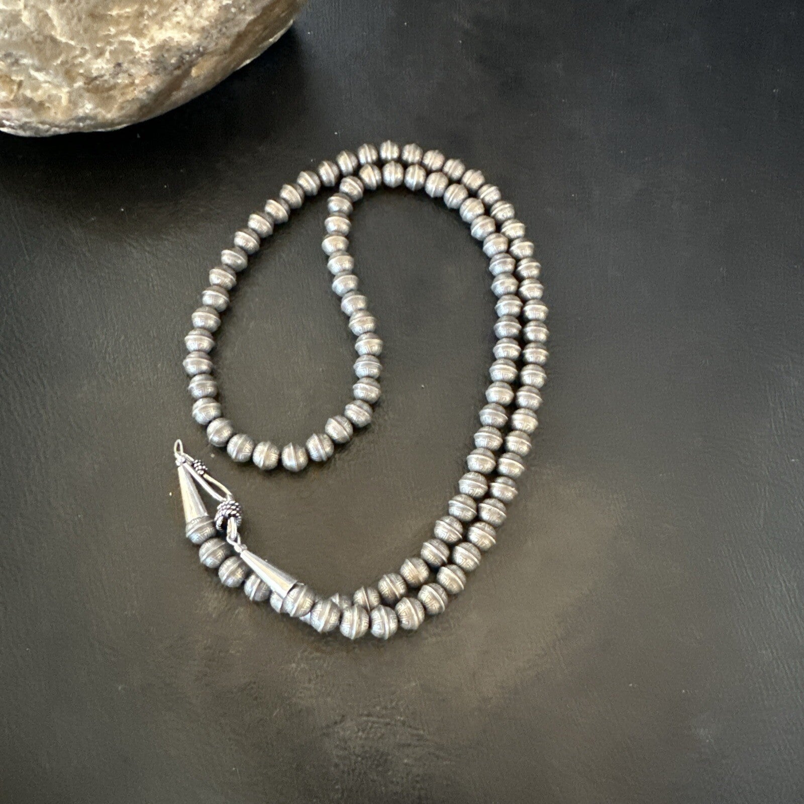 6mm Hand Stamped Navajo Pearls Bench Sterling Silver Necklace 23" 18407