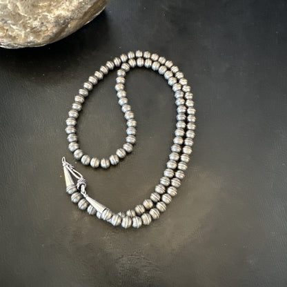 6mm Hand Stamped Navajo Pearls Bench Sterling Silver Necklace 23" 18407