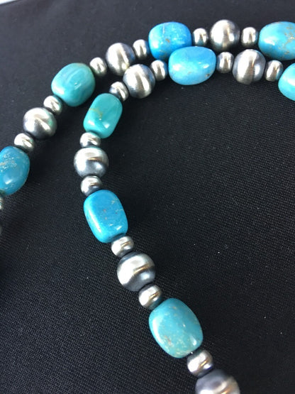 Native American Sterling Silver Blue Green Turquoise Necklace 18" 10096
