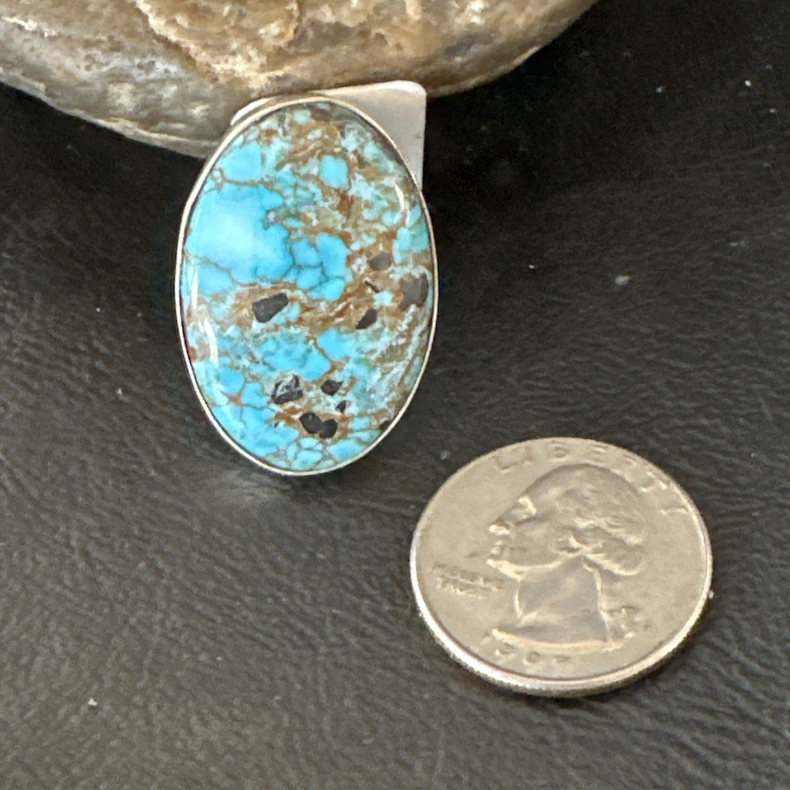 Blue Turquoise#8 Southwestern Sterling Silver Ring Size 7 19738