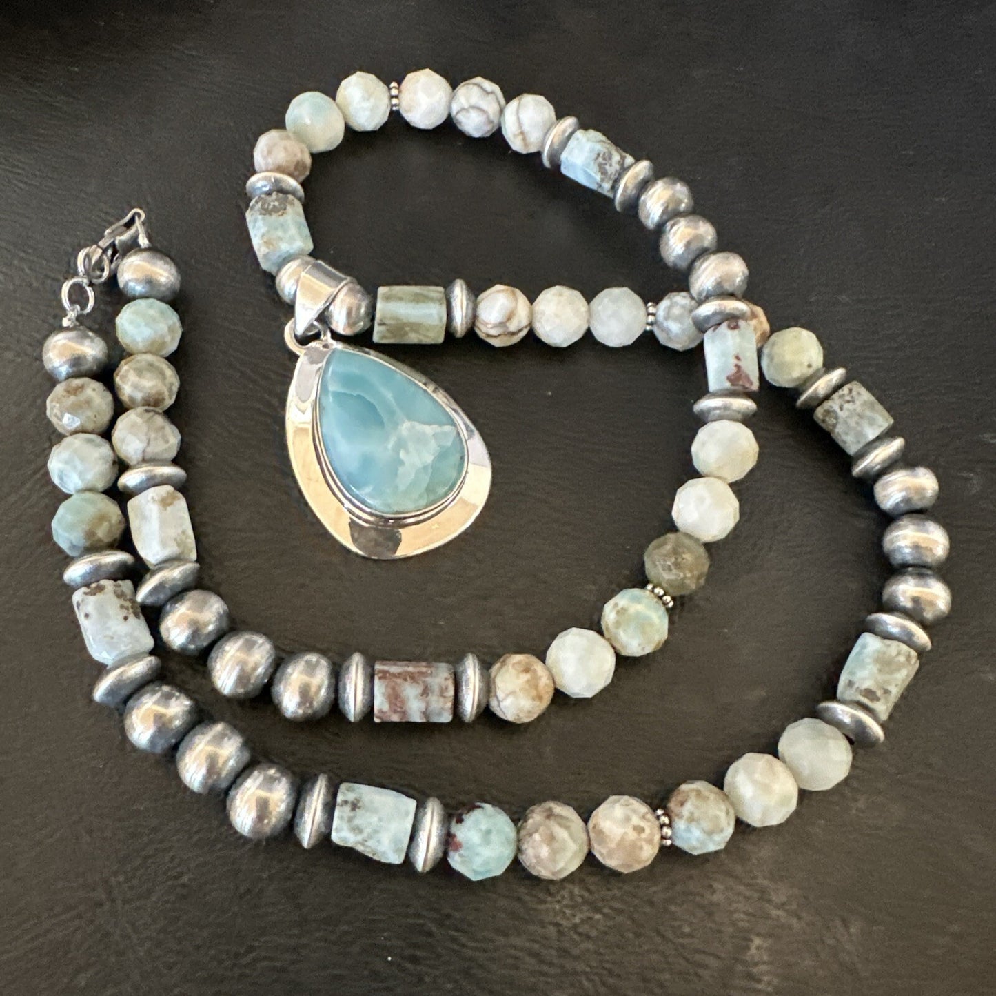 Blue Larimar Pendant Navajo Sterling Silver Natural Necklace 21" 17760
