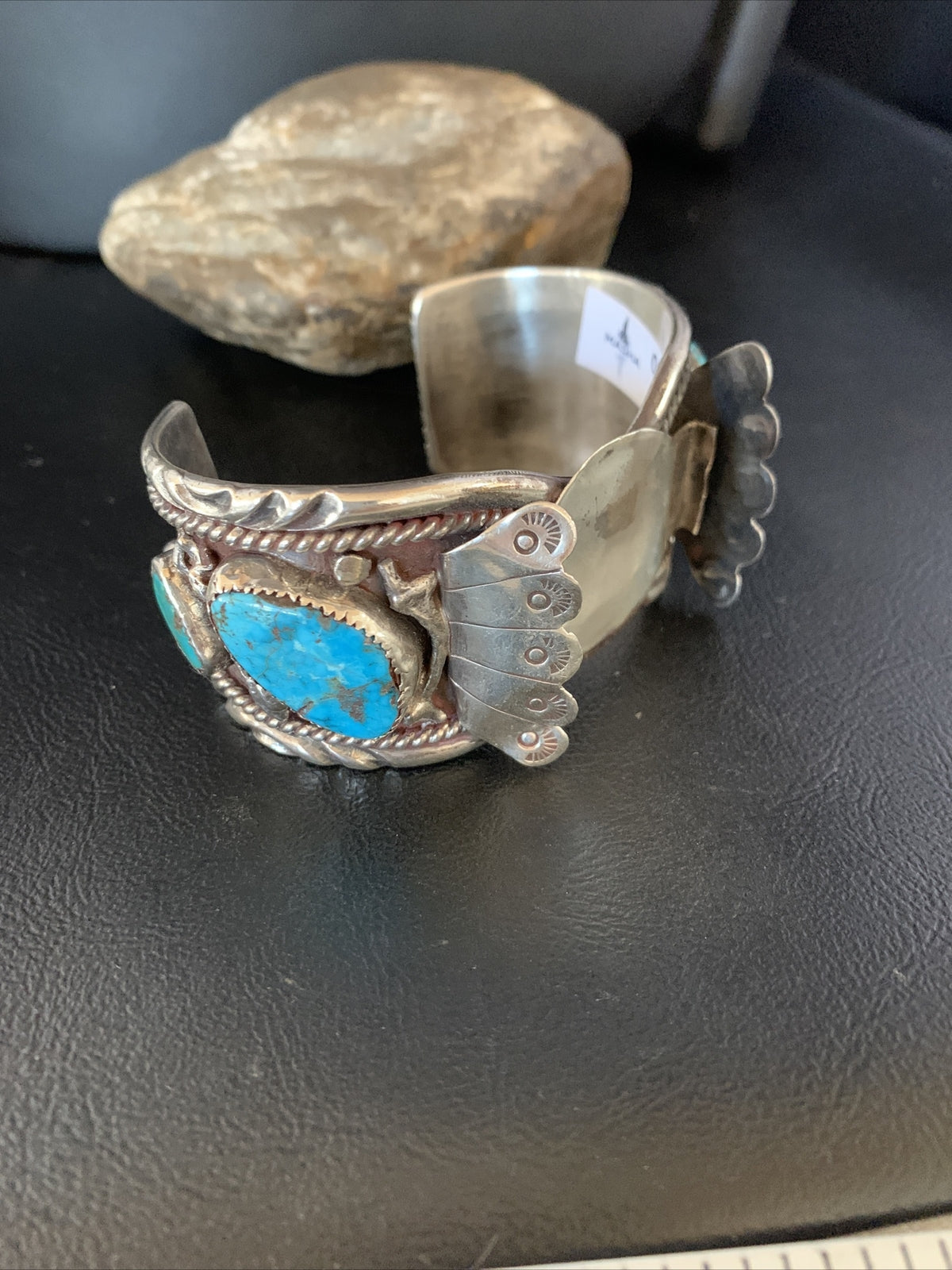 Mens Watch Navajo Sterling Silver Blue Kingman Turquoise Cuff Bracelet 01635