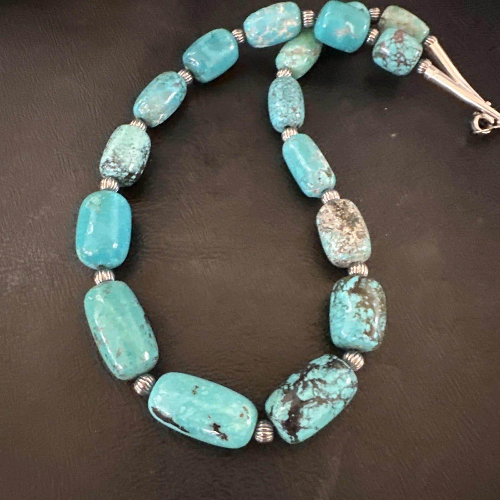 Mens Womens Blue Nugget Turquoise Navajo Sterling Silver Necklace 17.5” 19688