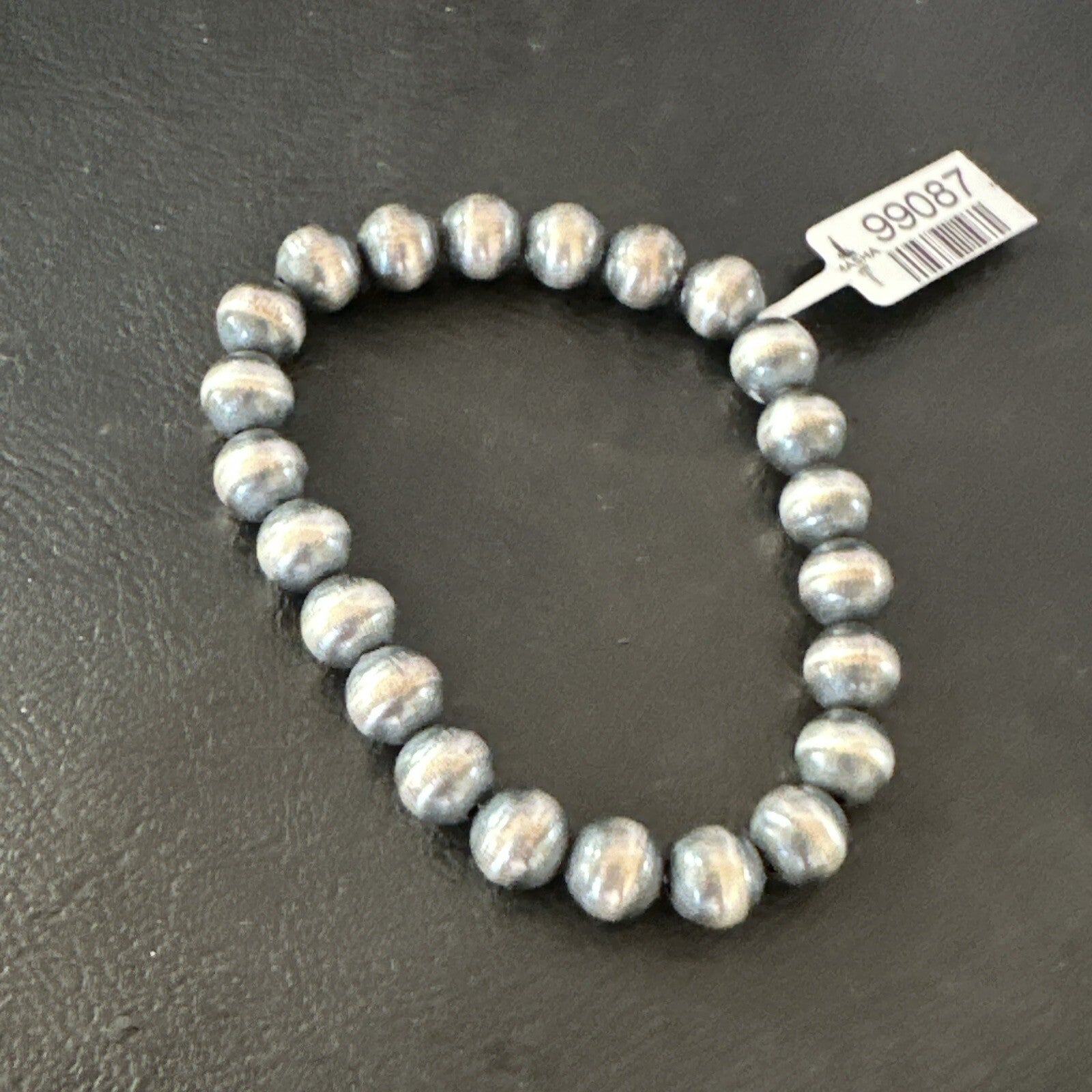 Native American Navajo 8mm Beads 7”Sterling Silver Stretch Bracelet 99087
