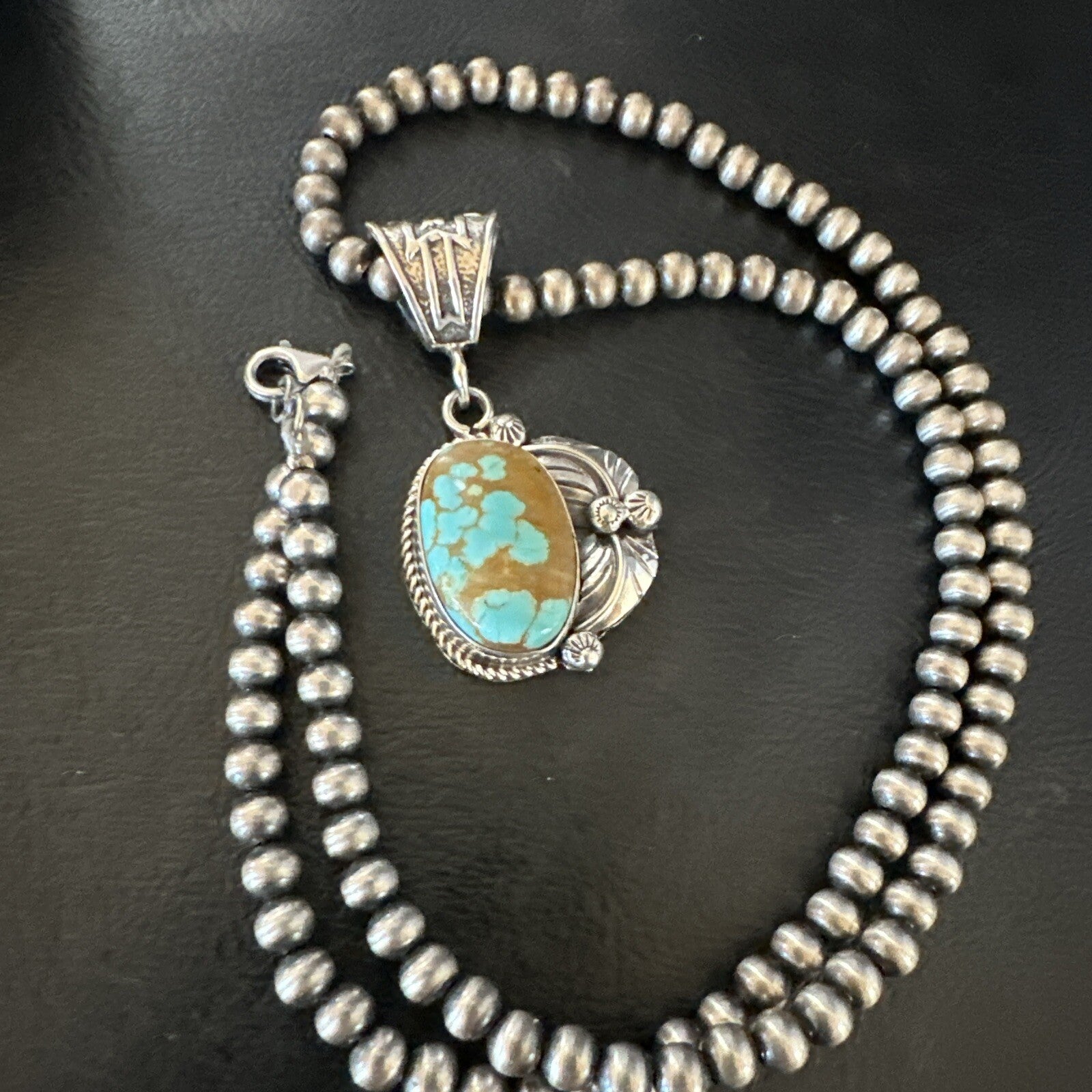 Mens Blue Turquoise#8 Pendant Navajo Sterling Silver Necklace 18086
