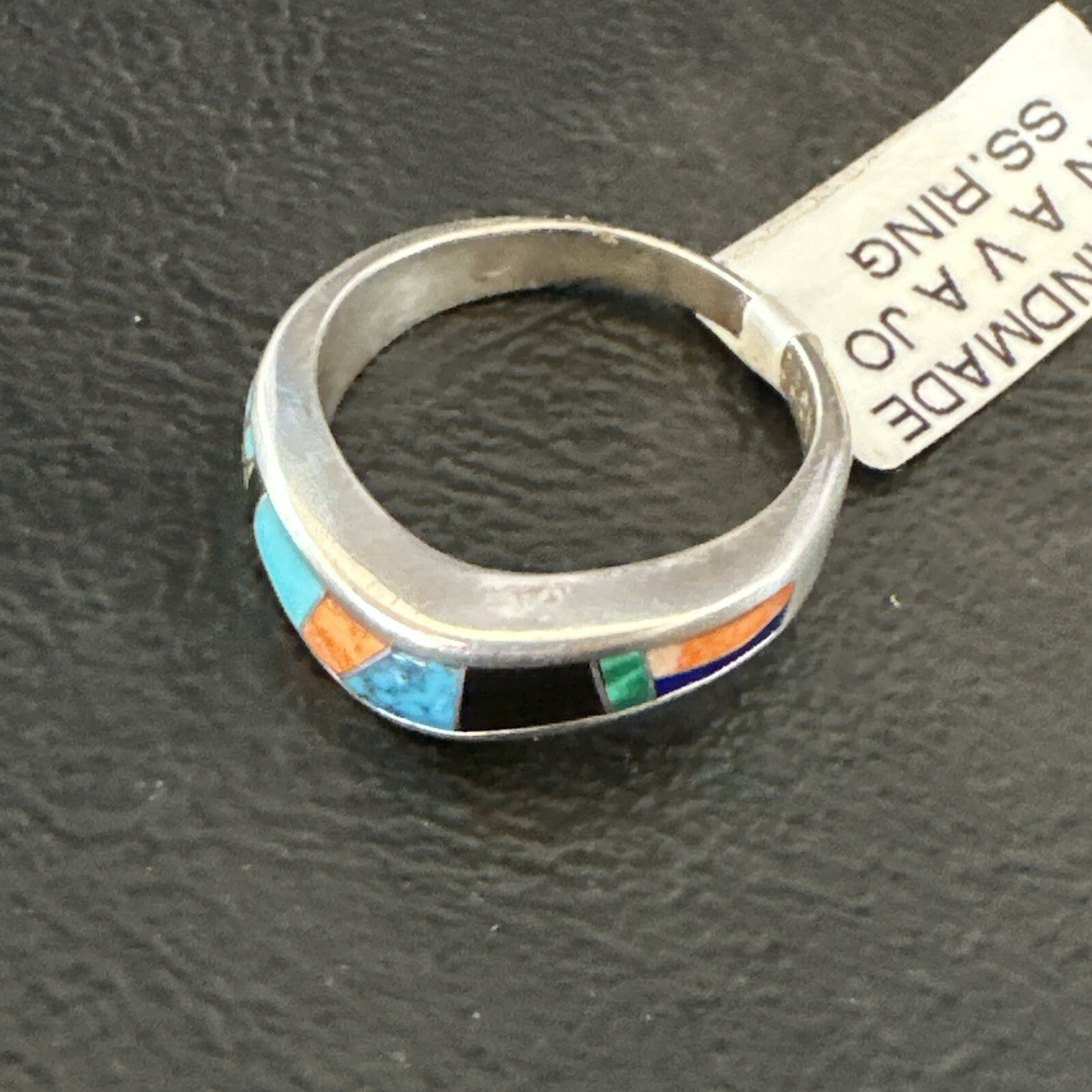 MultiColor Navajo Sterling Turquoise Spiny Oyster Inlay Ring Sz 7 18710