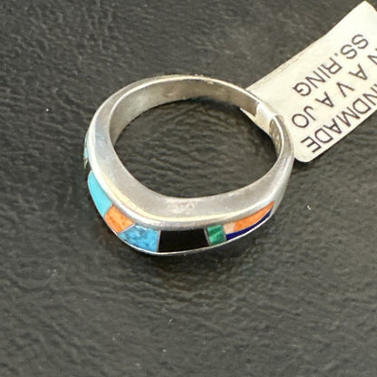 MultiColor Navajo Sterling Turquoise Spiny Oyster Inlay Ring Sz 7 18710
