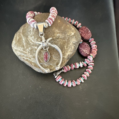 Purple Spiny Oyster Naja Pendant Turquoise Navajo Sterling Silver Necklace 17871