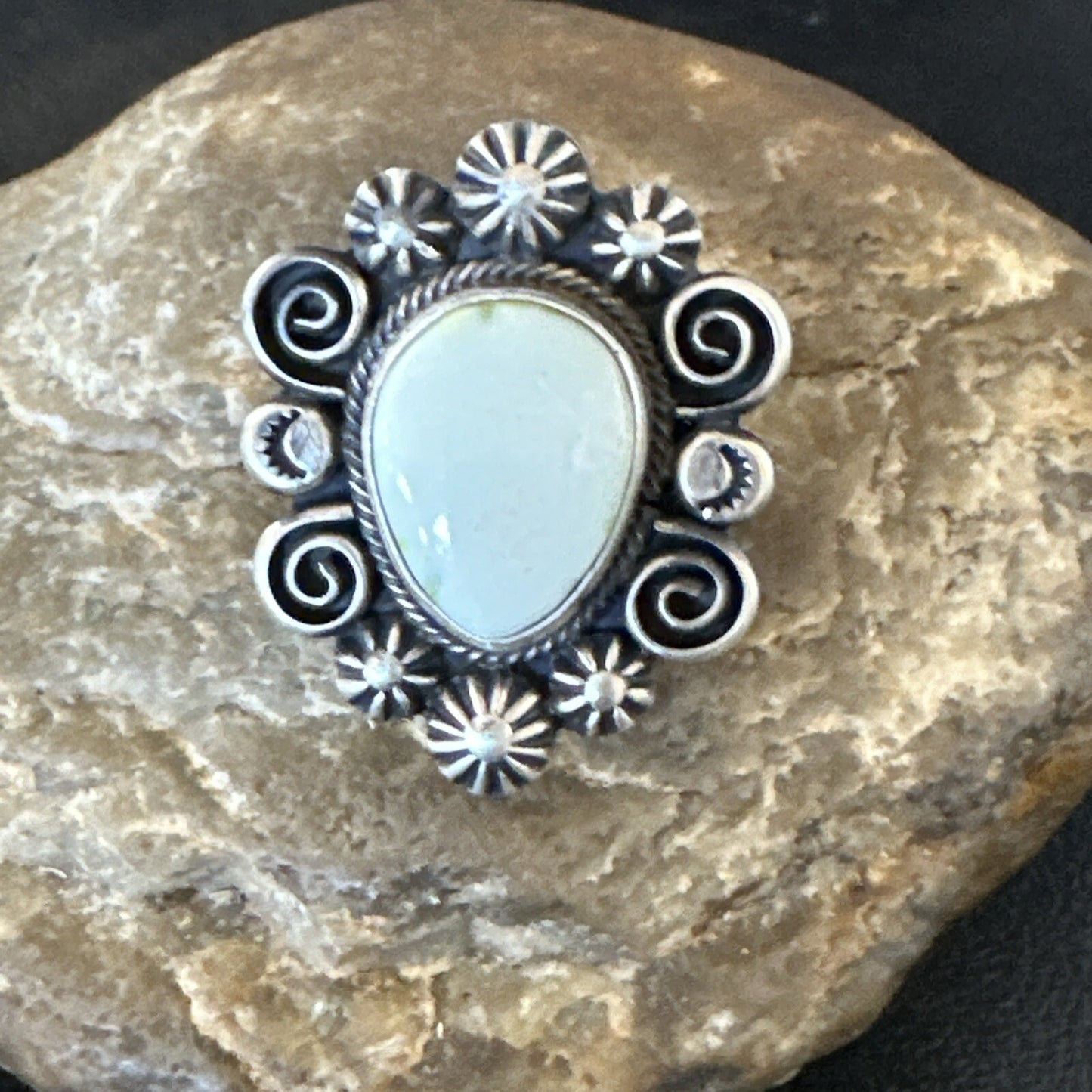 Women Blue Dry Creek Turquoise Navajo Sterling Silver Ring Sz 9 17773