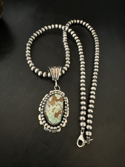Blue Turquoise#8 Pendant Navajo Pearls Sterling Silver Necklace 18690
