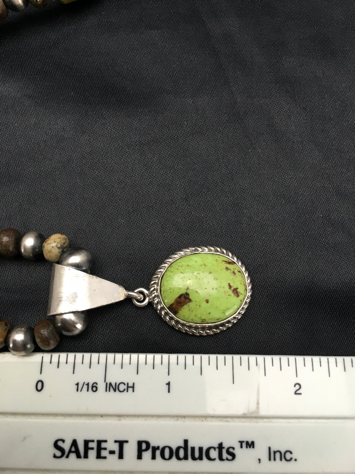 Green Gaspeite Pendant Turquoise Navajo Sterling Silver Necklace 22" 2818