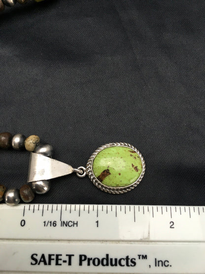 Green Gaspeite Pendant Turquoise Navajo Sterling Silver Necklace 22" 2818