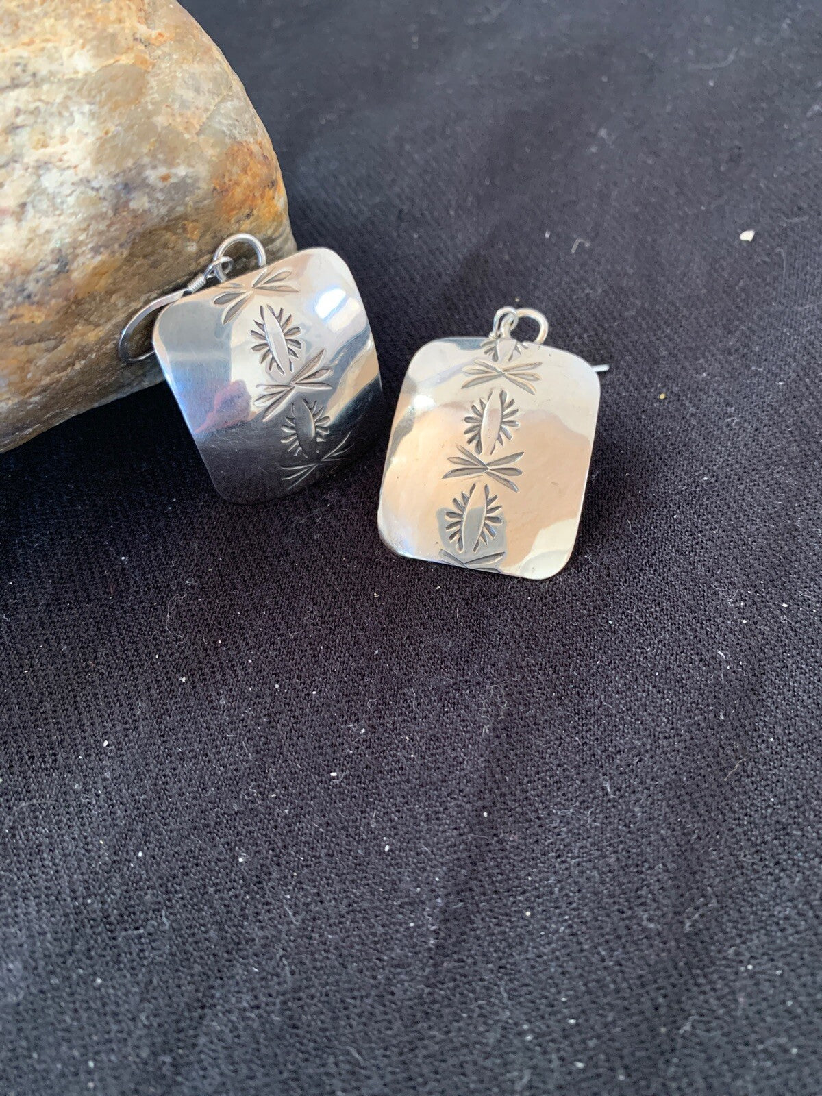 Native American Indian Navajo Sterling Silver Stamped Earrings Set 4835