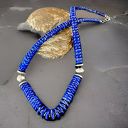 Men's Women's Blue Lapis Lazuli 6-12mm Navajo 21"Necklace | Sterling Silver | Authentic Native American Handmade | 17885