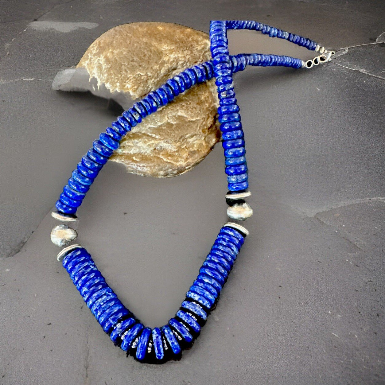 Mens Womens Blue Lapis Lazuli 6-12mm Navajo Sterling Silver 21" Necklace 17885