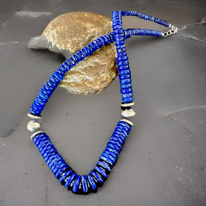 Mens Womens Blue Lapis Lazuli 6-12mm Navajo Sterling Silver 21" Necklace 17885
