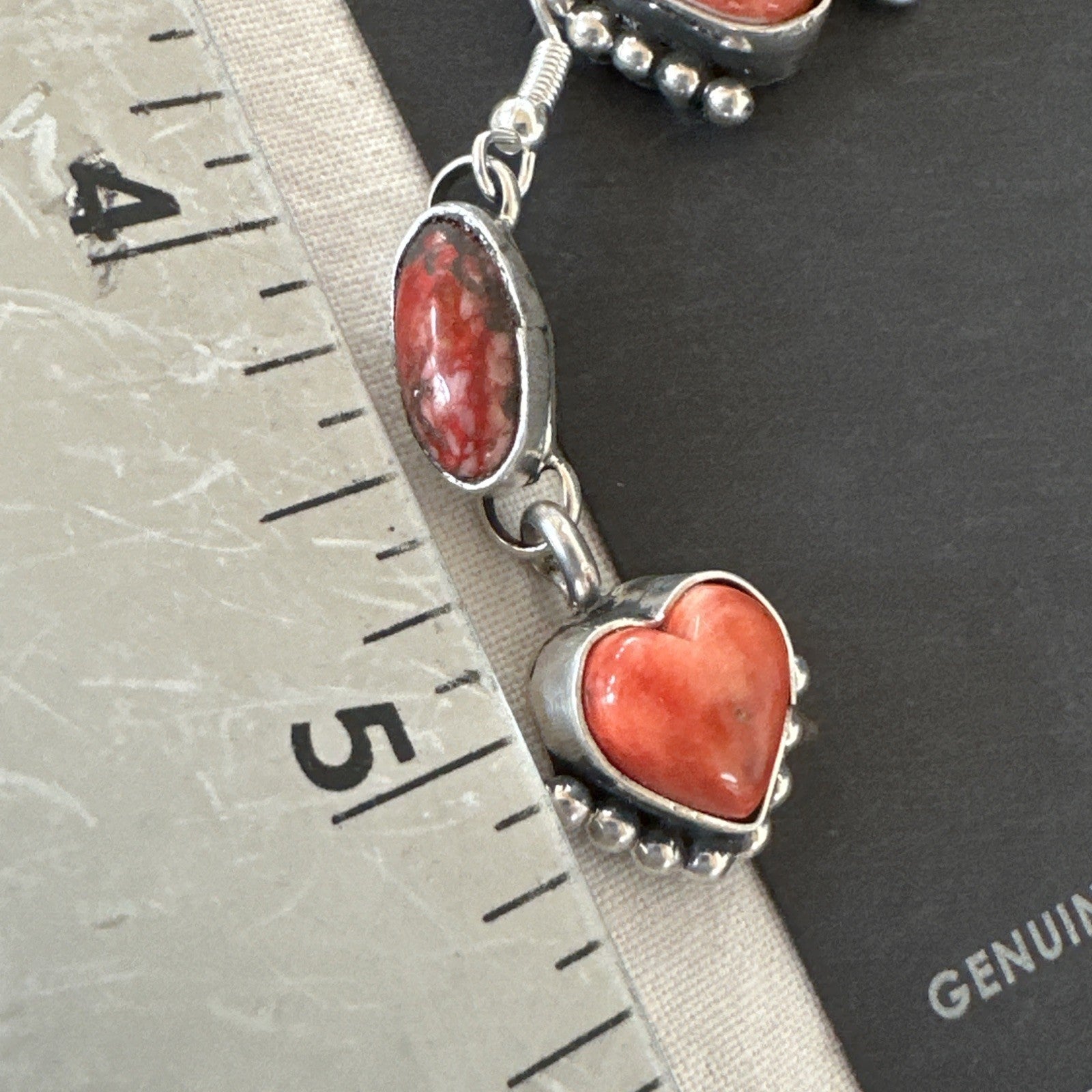Yazzie Red Heart Spiny Oyster Navajo Sterling Silver Dangle Earrings 19797