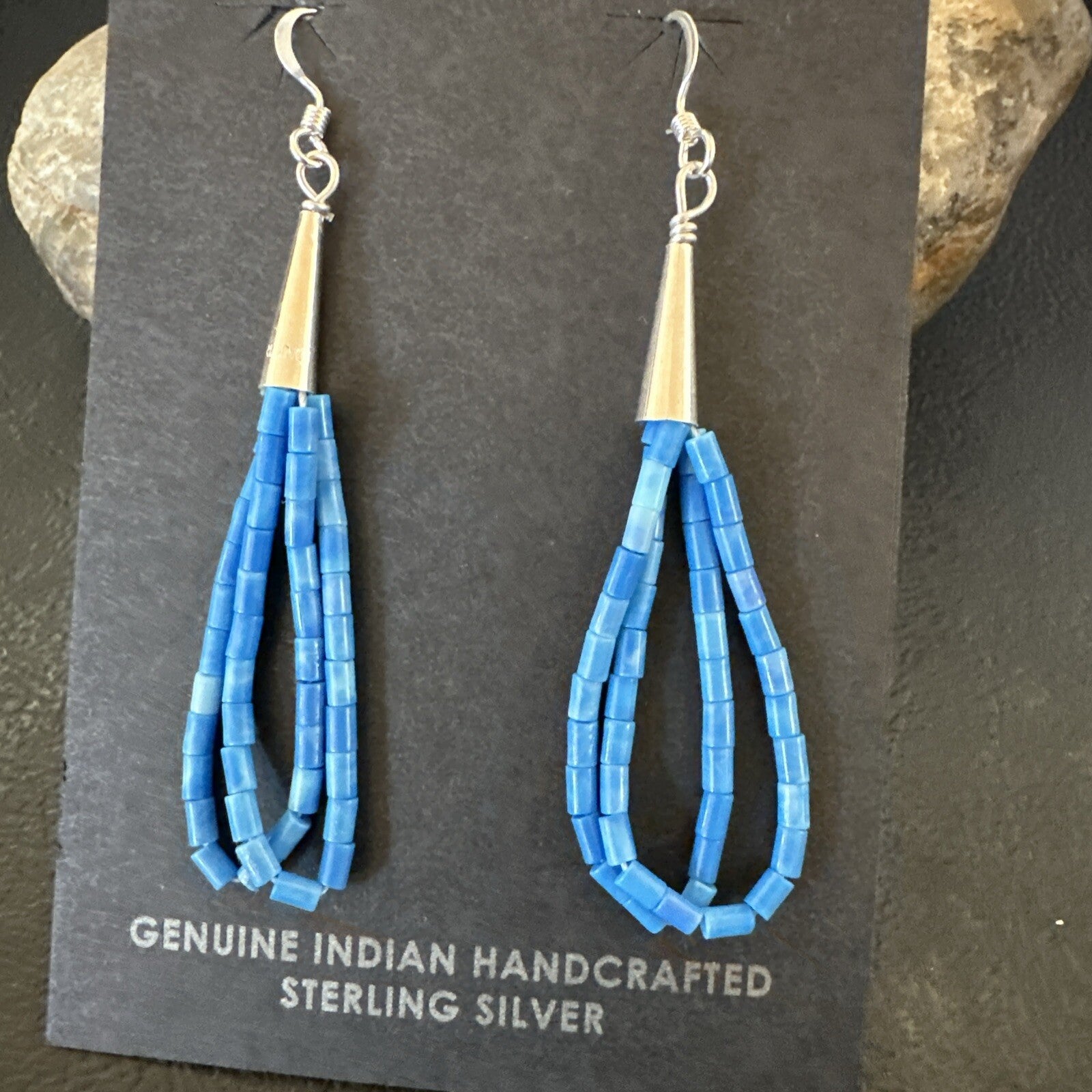 Blue Denim Lapis 2S Heishi Liquid Sterling Silver Dangle Earrings 17874