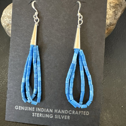 Blue Denim Lapis 2S Heishi Liquid Sterling Silver Dangle Earrings 17874