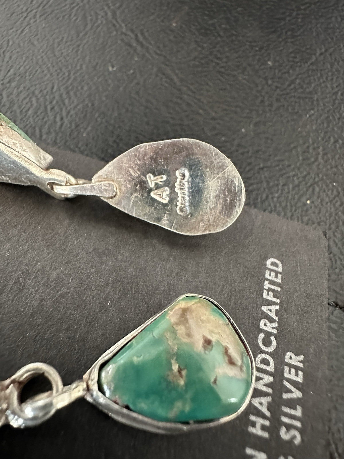 Green Royston Turquoise Navajo Sterling Silver Dangle Earrings 19370