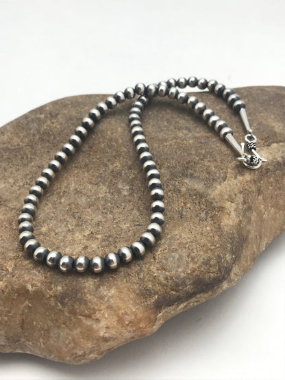 Native Children's Navajo 5 mm Sterling Silver Beads Necklace 12”