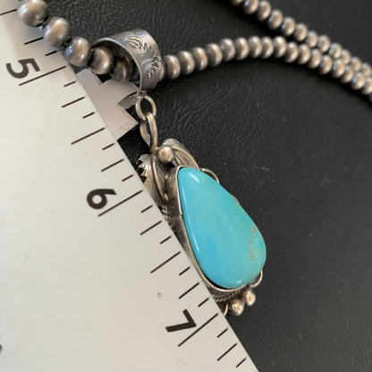 Mens Blue Kingman Turquoise Pendant Navajo Pearls Sterling Necklace 10697N