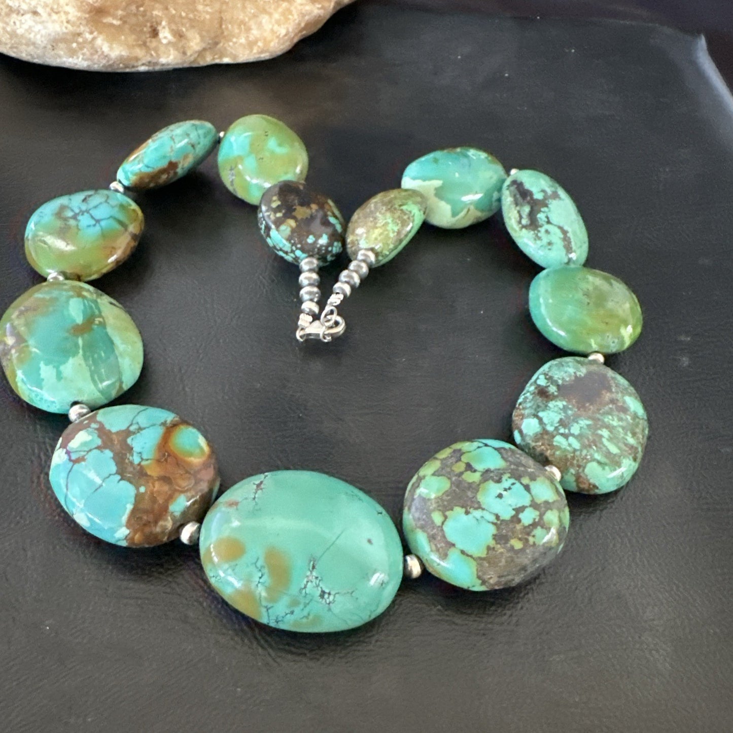 Blue Green Turquoise Nugget Chunky Navajo Sterling Silver Necklace 20” 19250