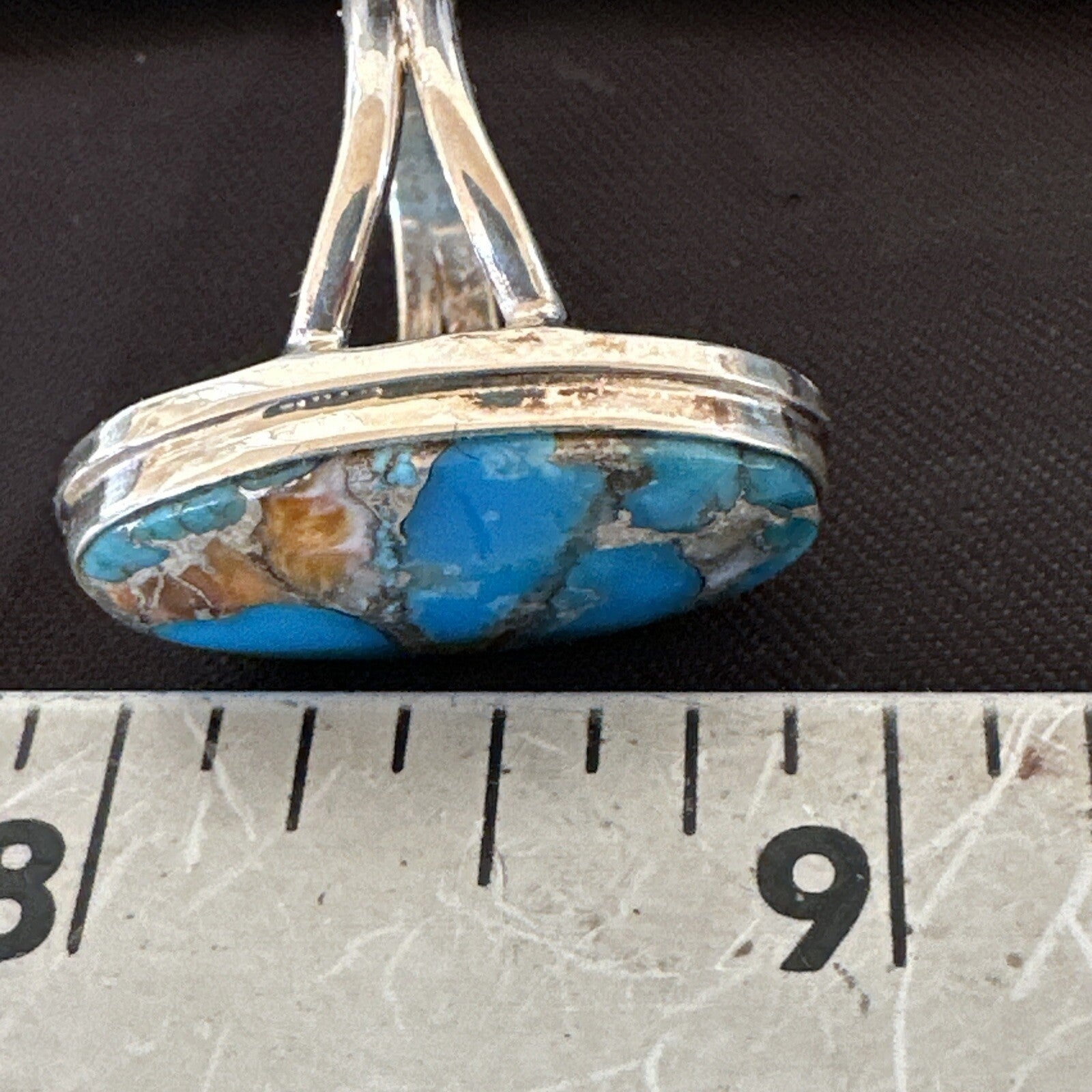 Blue Turquoise Spiny Oyster Southwestern Sterling Silver Ring Size 7 18443