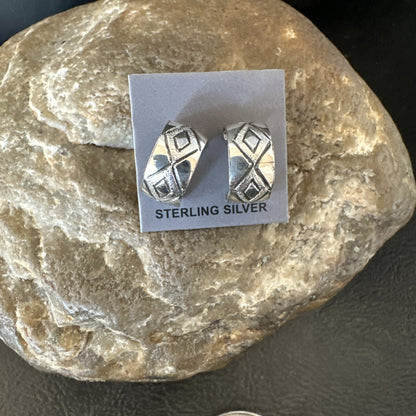 Children Girls Navajo Sterling Silver Stamped Handmade Earrings 0.25" 18635
