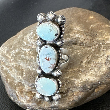 Navajo Sterling Silver Cluster Blue Dry Creek Turquoise Ring Sz 6.5 18596