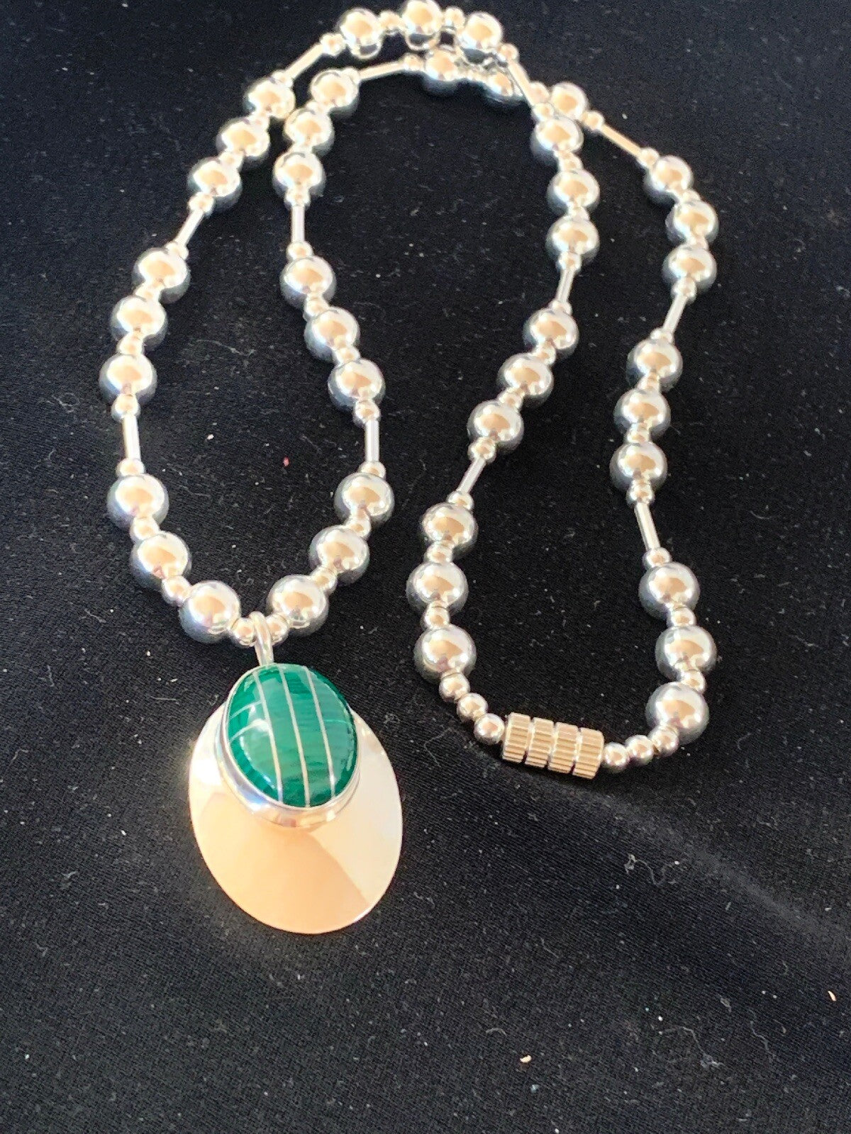 Green Malachite Pendant Navajo Sterling Silver Necklace 03179