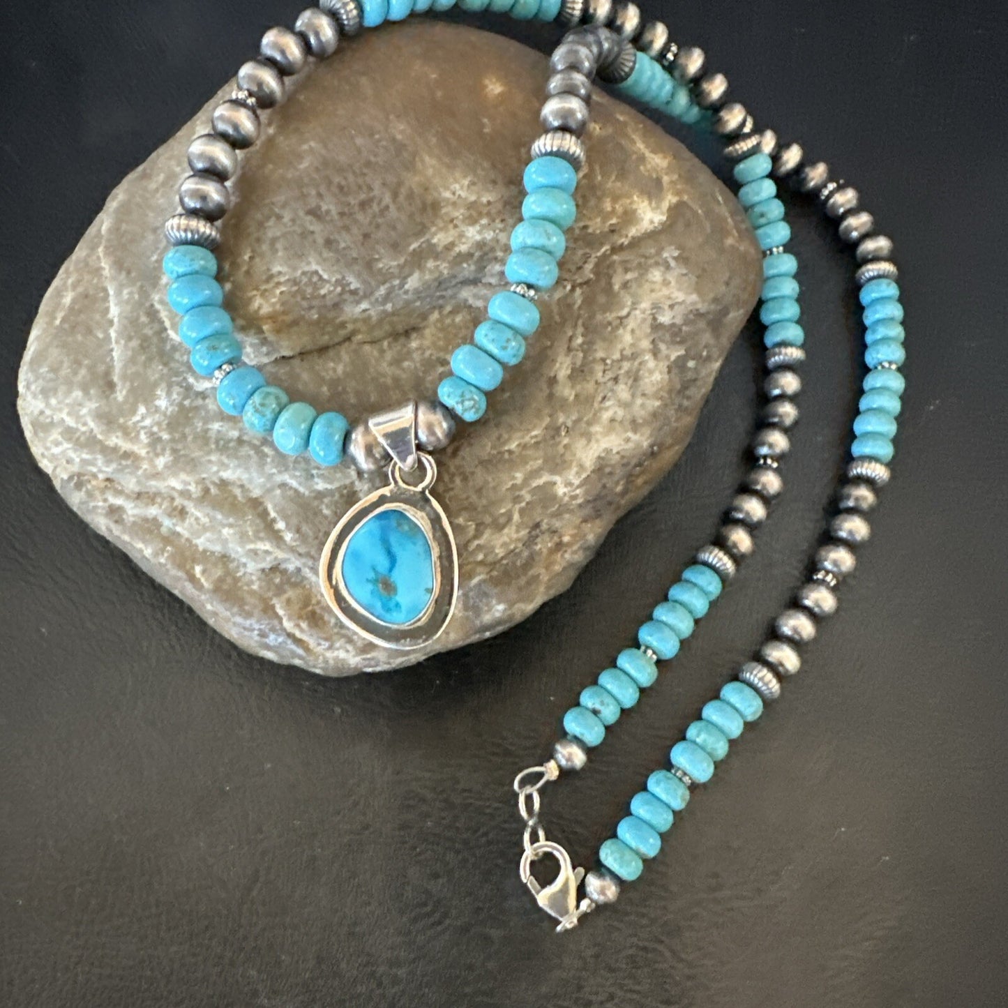 WoMens Blue Kingman Turquoise Pendant Navajo Sterling Silver Necklace 21" 18417