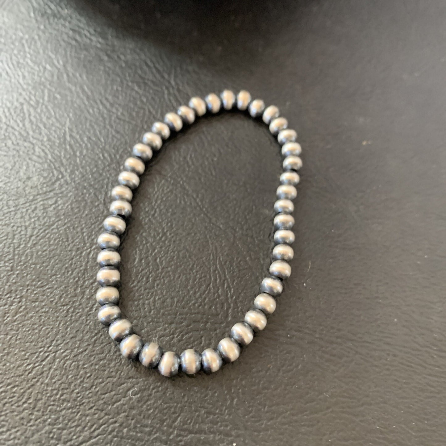 Navajo 4mm Beads 6” Stretchable Sterling Silver Bracelet 90401