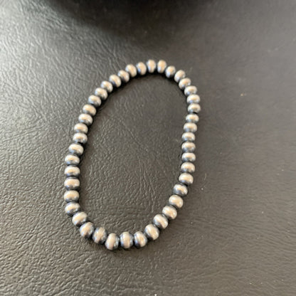 Navajo 4mm Beads 6” Stretchable Sterling Silver Bracelet 90401
