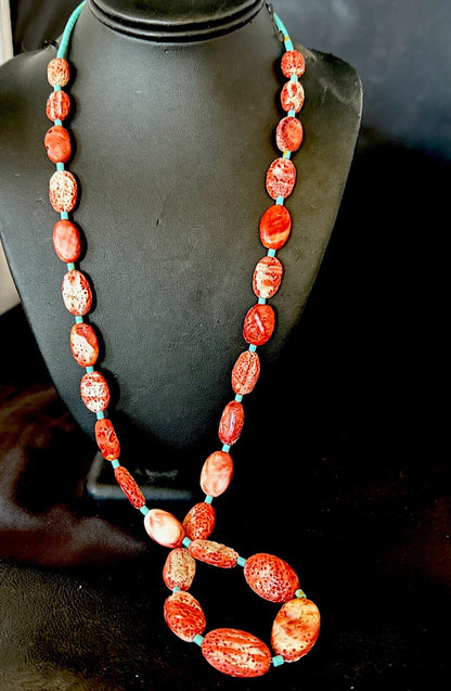 New Red Spiny Oyster Turquoise Heishi Navajo Sterling Silver Necklace 32" 17766