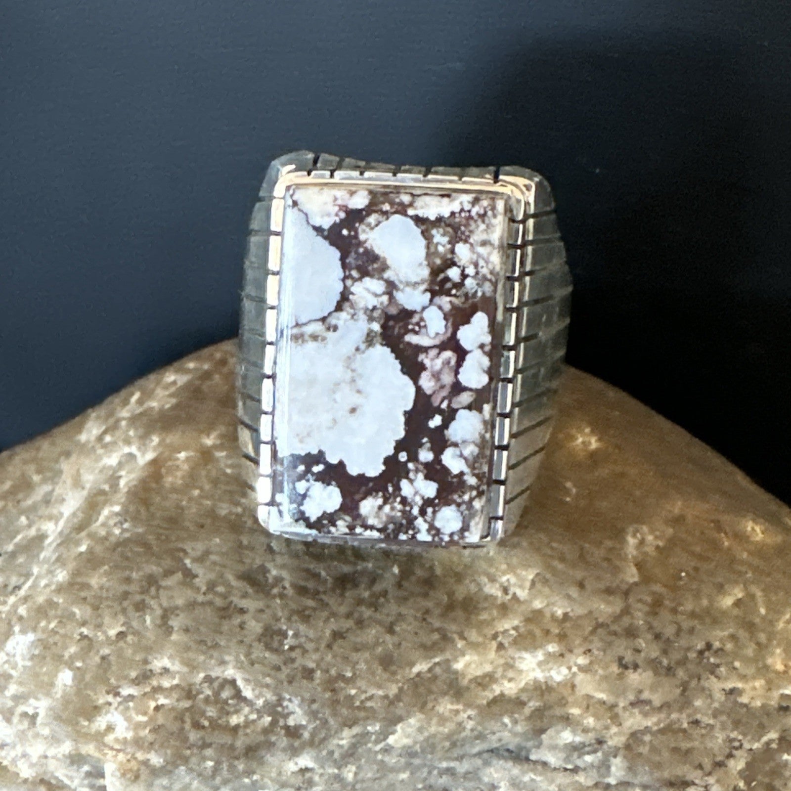 Mens Wild Horse Turquoise Navajo Sterling Silver Ring Sz 13.5 19409