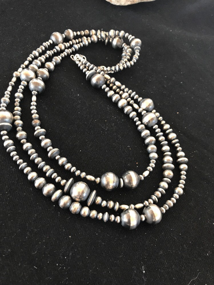 Native American Navajo Pearls Sterling Silver Necklace 3 Strand Removable 94221