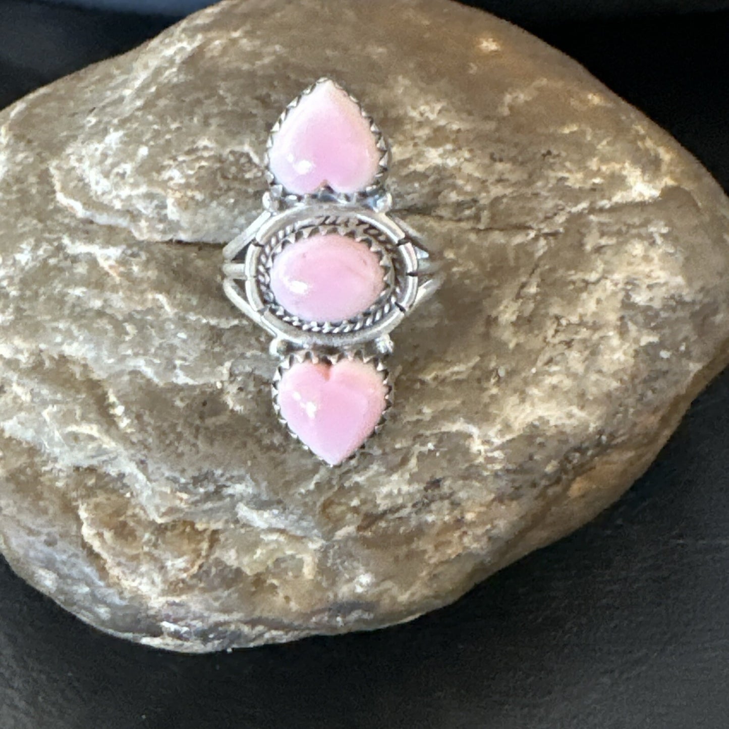 Gorgeous Heart Pink Conch Cluster Ring Handmade Navajo Sz 7.5 18780
