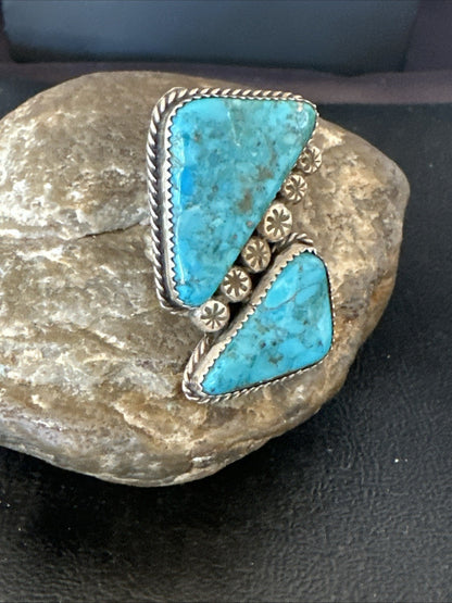 Navajo Blue Turquoise Ring MultiStone Cluster Sz 8 19802