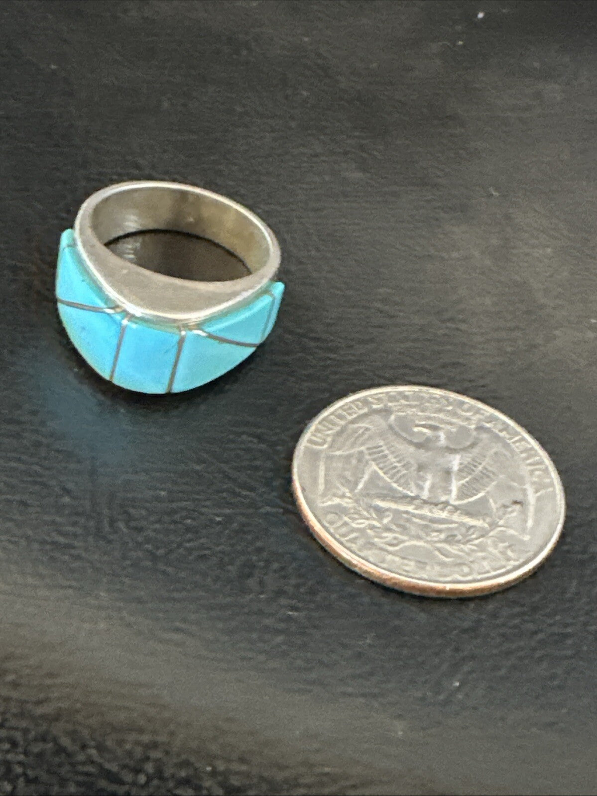 Blue Turquoise Native Navajo Sterling Silver Inlay Band Ring Size 7 18814