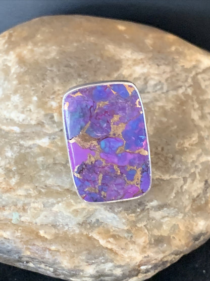 Purple Mohave Turquoise Navajo Sterling Silver Ring Size 8.5 Adjustable 11799