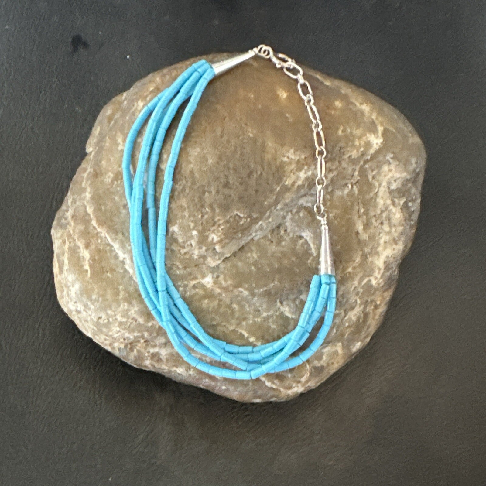 Blue Turquoise Heishi 5S Liquid Sterling Silver Bracelet 7” 18362
