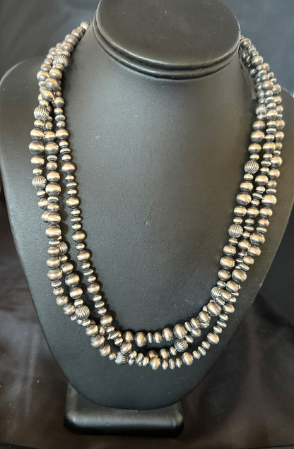 Mixed Bead Bib Sterling Silver Navajo Pearls Necklace 22” 3S 94422