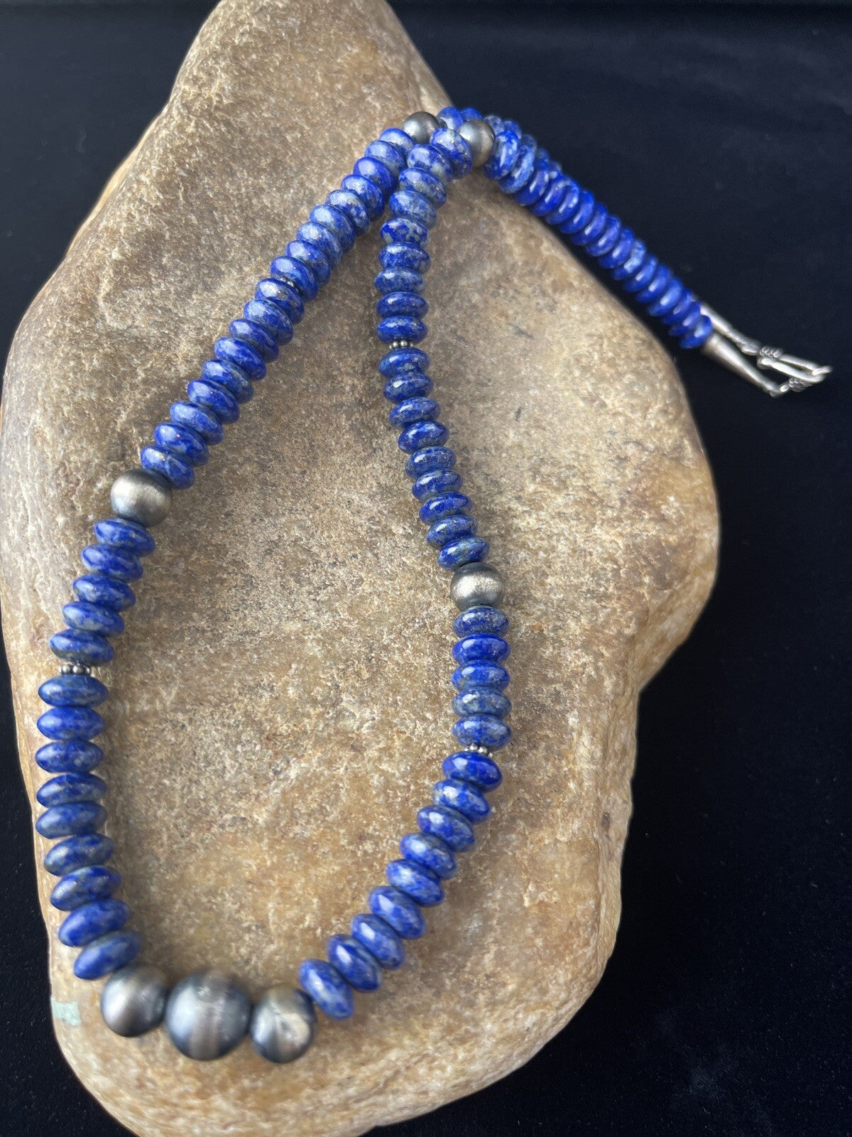 Mens Lapis Lazuli Navajo Pearls Sterling Silver Necklace 18” 1757