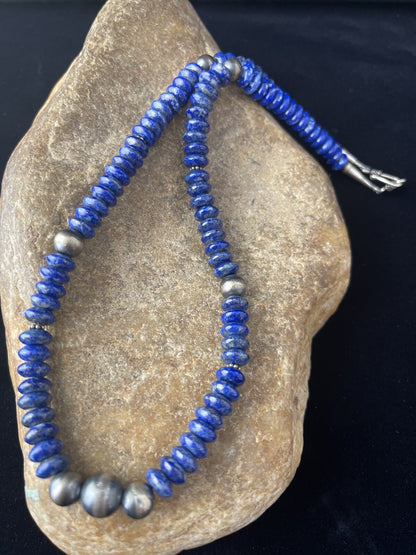 Mens Lapis Lazuli Navajo Pearls Sterling Silver Necklace 18” 1757