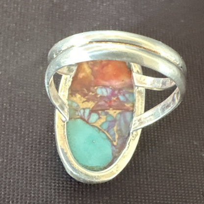 Blue Turquoise Spiny Oyster Navajo Sterling Silver Ring Size 7 18215