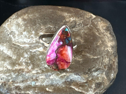 Blue Turquoise Purple Spiny Oyster Navajo Sterling Silver Ring Size 10 18201